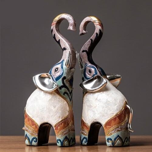 Elephant figurine 2pcs/set resin for home office hotel decoration tabletop animal modern craft India Elephant statue decor