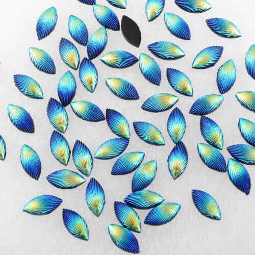 BOLIAO 40pcs 7*14 mm (0.28*0.55 In) AB Horse Eye Dark Blue Resin Flatback Rhinestones For Crafts Clothing Dress Decoration DIY