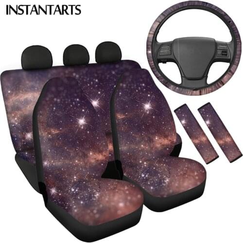 INSTANTARTS Fashion Galaxy Prints Comfortable Car Seat Covers Full Set Easy Clean Steering Wheel Cover Non Fade Seat Belt Covers
