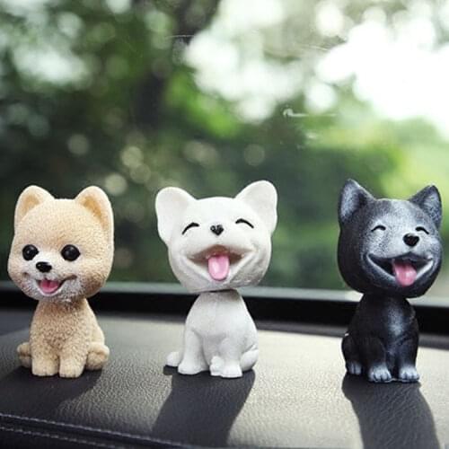 9cm Husky Teddy Pomeranian Car Shake Head Dog Ornaments Cute Nodding Decoration Gift For Car Interior Home Room Auto Accessories