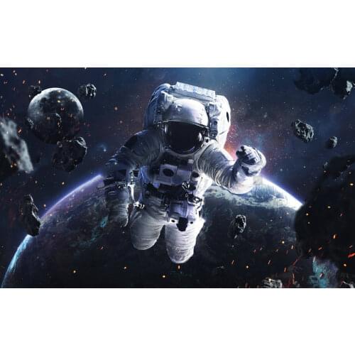 Outer space astronaut spacewalking glowing stars asteroids science backdrop Vinyl cloth Computer print wall backgrounds