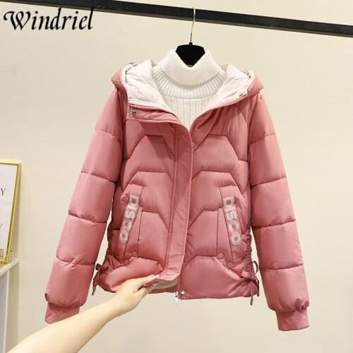Windriel Students Winter Jackets Hooded Womens Fashion Coat 2021 New Fashion Letter Cotton Padded Parkas XS-3XL Clothing Lady