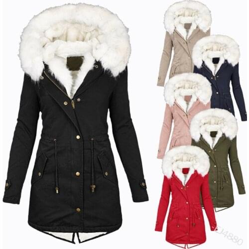 Women Winter Jacket Solid color Fur collar Zipper up Coat Single Breast army green Plush Parka Ladies Warm outwear plus size 5x