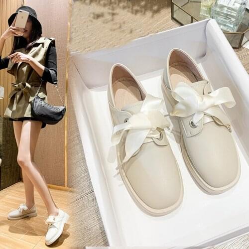 2020 Women Riband flats student lace up small leather shoes woman autumn winter derby shoes square toe thick heels plush loafers
