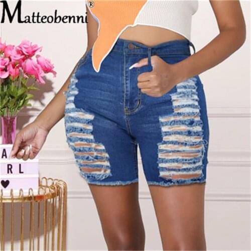 Plus Size Ripped Denim Shorts Women Clothes 2021 Summer Fashion Casual Streetwear High Waist Hollow Out Sexy Hole Jean Shorts