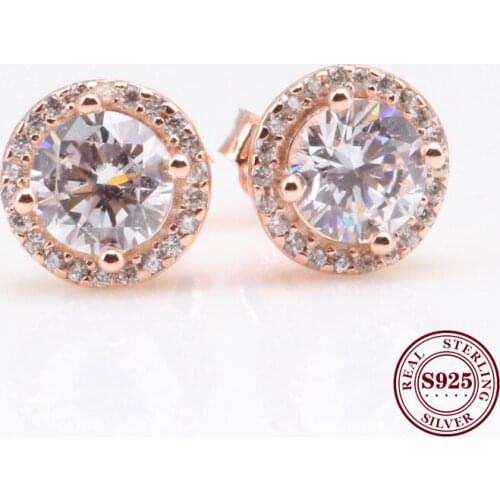 DoDoFly Original 925 Sterling Silver Earrings Transparent Shine Rose Gold Shine Crown Round Earrings For Women Gift Jewelry