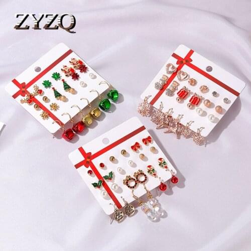 ZYZQ Christmas Set Earrings 9-piece Set of Creative Ladies Multicolor Earrings Card Brincos New Year Christmas Gifts For Girls