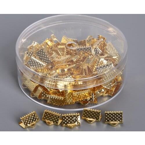 100Pcs 8x10mm Gold/Rhodium Metal Crimps End Caps For Flat Leather Cord End Clasps For DIY Necklace Bracelet Cords Connectors