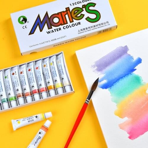 18/24/36 color solid watercolor paint set portable color box with tap pen tube water color 12ml beginner painting art supplies
