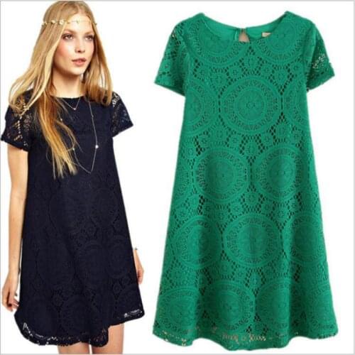 2020 New Summer Womens Casual Short Sleeved A Word Backing Dress Lace Dress 4 Color Free Shipping