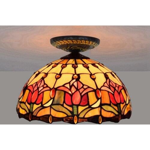 30cm European Countryside Red Tulip Tiffany Multi-Color Glass Dining Room Bedroom Corridor Corridor Ceiling Luminaire