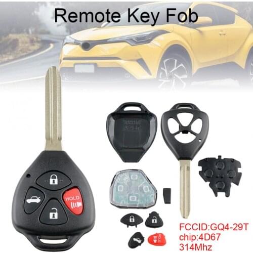 314Mhz 4 Buttons Car Keyless Remote Entry Key Fob with 4D67 Chip GQ4-29T Fit for 2008/2009/2010 Toyota Corolla