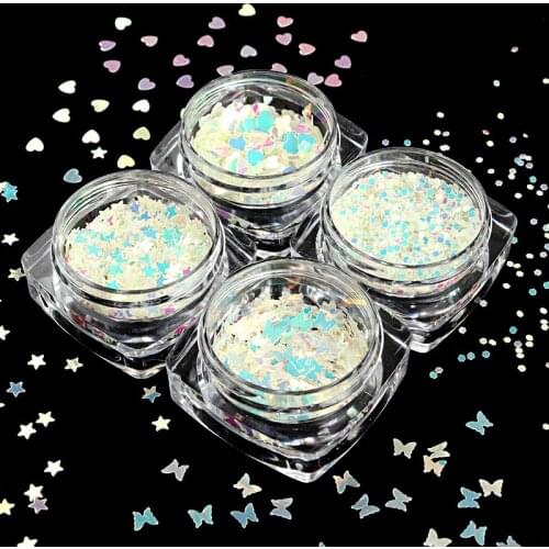4pcs Luminous Sequins For Nail Design Mix Stars Hearts Butterfly Glitter Flakes Glow in the Dark Paillette Nail Art Decorations