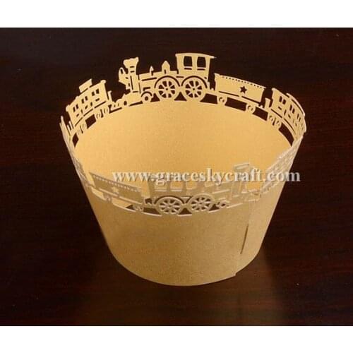 50pcs free shipping Laser Cut Home Cupcakes accessory Kids Birthday Cupcakes Wrappers Train design Cake holders .23colors