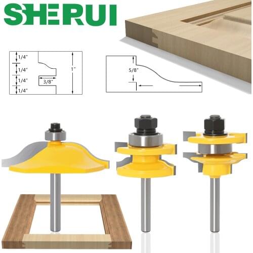 6mm 1/4inch Shank 3pcs Big Cabinet Rail & Stile Tenon Router Bit Set Door Cabinet Panel Raiser Ogee Wood Milling Cutter