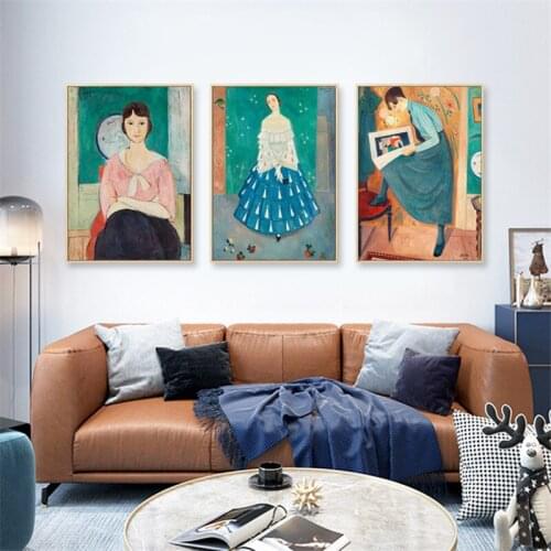Abstract Modern Girl Portrait Oil Style Painting Colorful Canvas Art Paintings Posters Wall Art Prints Home Living Room Decor