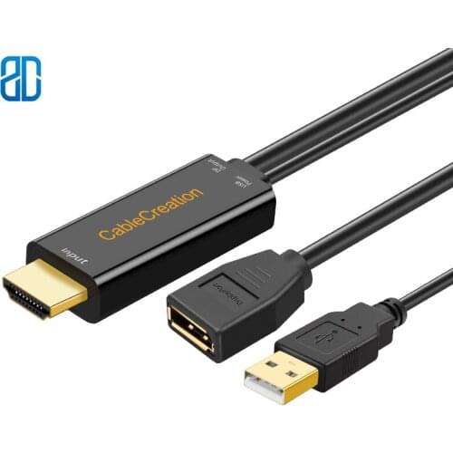 HDMI to DisplayPort Adapter 0.5 feet 4K UHD HDMI to DP Converter with USB Power Support 4K Resolutions, 3D, Audio Return