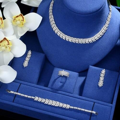 Be 8 New Leaf Design AAA Zirconia Set Paved CZ Crystal White Color Wedding 4pcs Dubai Jewelry Set for Bridal Dress S484