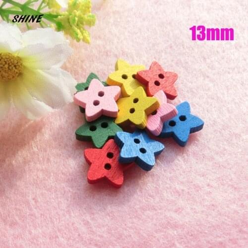 SHINE Wooden Sewing Buttons Scrapbooking Star Colorful Mixed Two Holes Cartoon 13mm 50 PCs Costura Botones bottoni botoes