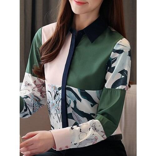 Women Blouses Blusas Mujer De Moda 2021 Long Sleeve Blouse Women Turn Down Collar Print Chiffon Blouse Shirt Tops Shirts C473