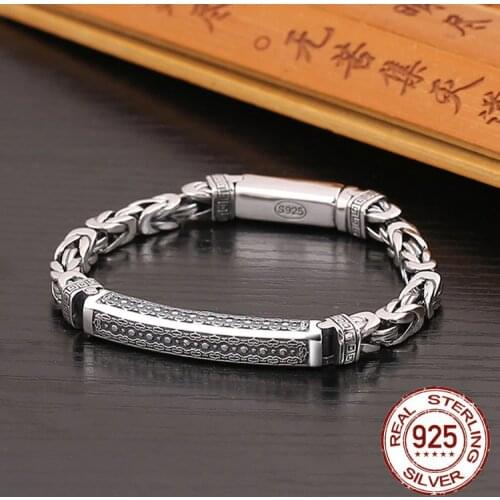 Peace pattern Bracelet Bangle Pure 100% 925 Sterling Silver Vintage Men Bracelet pulseras mujer fine Jewelry 2020 New Arrival