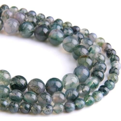 Natural Moss Grass stone beads Agat Natural Stone Round Loose Green Beads For jewelry Making 4/6/8/10/12 MM DIY Bracelet Bulk