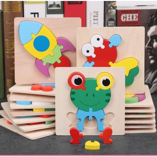 Wooden childrens cartoon animal traffic three-dimensional jigsaw puzzle baby puzzle toys for children 1-2-3 years old