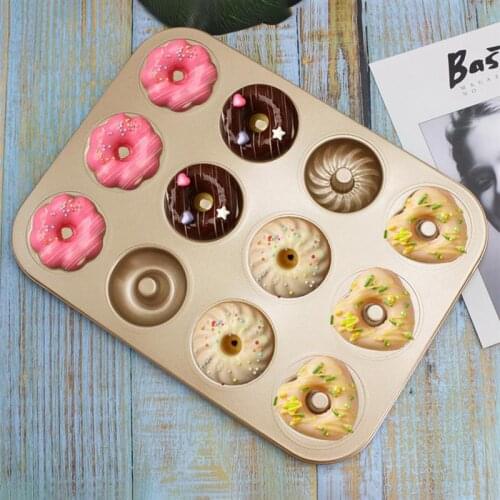 6/12cells Doughnut Mold Creative Non Stick Carbon steel Round Doughnuts Pattern Candy Doughnut Baking Pan DIY Baking Mold
