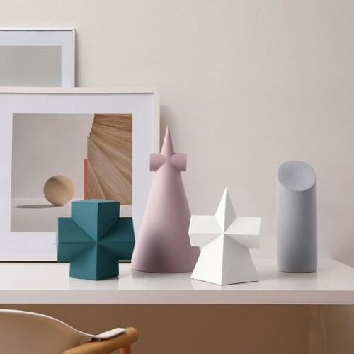Nordic Geometric Ceramic Craft Ornaments Modern Model Sculptures Matte Villa High-end Polygon of The Cross Statues Home Decor