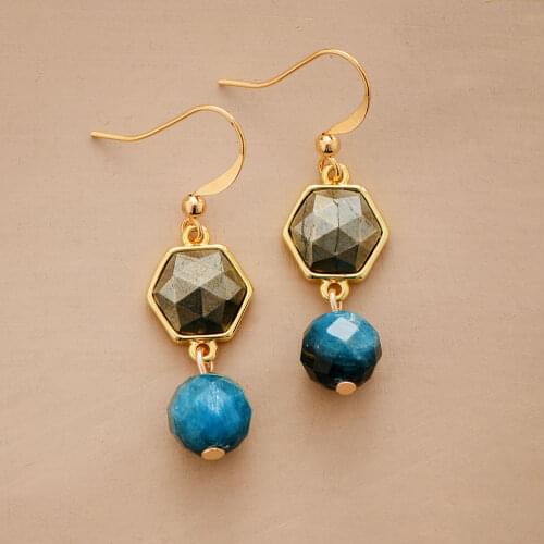 Geometric Dangle Earrings Apatite Pyrite Women Earrings Luxury Gems Jewelry Wholesale Unique Gifts Dropshipping