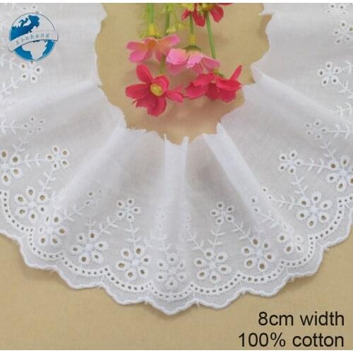 8cm width Cotton embroid lace sewing ribbon guipure trims dolls lace warp knitting DIY Garment Accessories wedding lace#3584