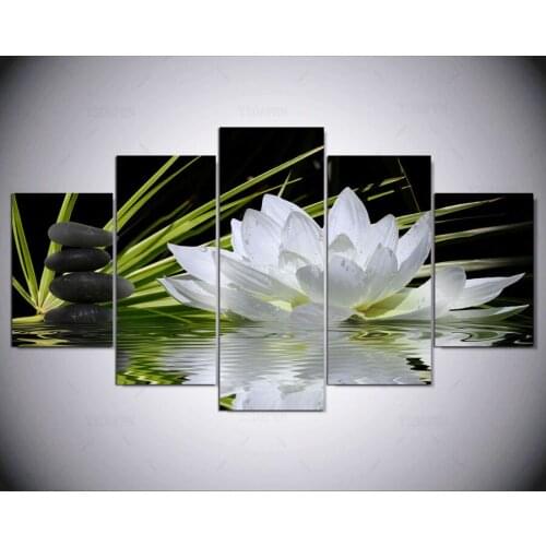 HD 5 pieces Canvas Wall Art Canvas Painting white flower painting Wall Art for Home Decor For Living Kid Room IM-228