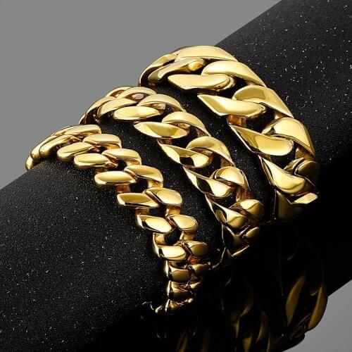 Hot selling Women Mens Gifts Bling Golden Stainless Steel Curb Link Chain Bracelet Bangle High Quality Hip-Hop Jewelry
