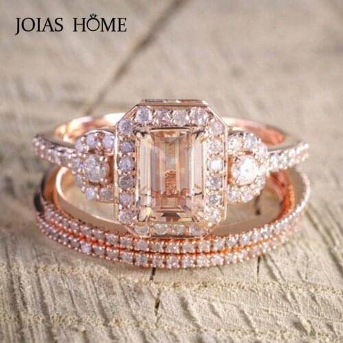 JoiasHome Sterling Silver Womens Ring European and American Rose Gold with Champagne Square Gem Micro Engagement Ring Set