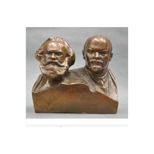 Collecting OLD copper decoration bronze Old 6'' Elaborate Great Communist Marx And Lenin Bust Bronze Statue sculpture