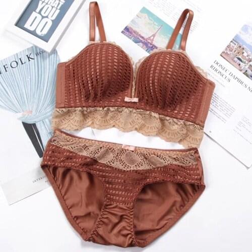 Lingerie Set lace underwear no steel ring gather adjustable bra Breathable thin Push Up Bra Set