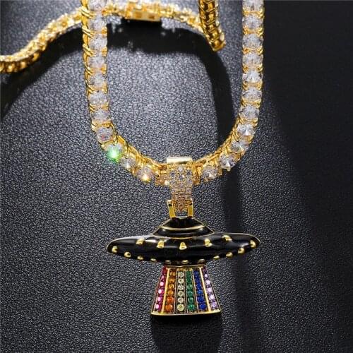 Fashion Iced Out UFO Pendant & Necklace New Arrival Micro Paved Cubic Zircon Mens Hip Hop Jewelry For Gift