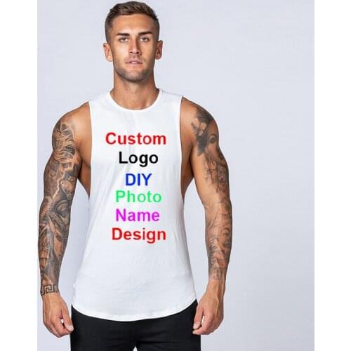 Gym Customize with Your Own Logo Mens Tank Top Fitness Singlets Sleeveless Shirt Muscle Clothing Bodybuilding Workout Vest