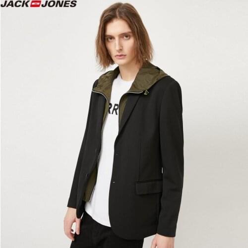 JackJones Mens Pure Color Sporty Hooded Slim Fit Casual Suit Jacket|220108503