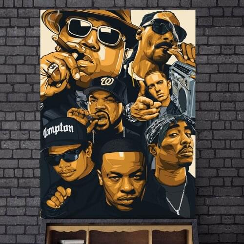 Wall Art Canvas Painting Hip Hop Legend Old School 2PAC Biggie Smalls Wu-Tang NWA Hip Hop Rap Star Pictures Poster Art Decor