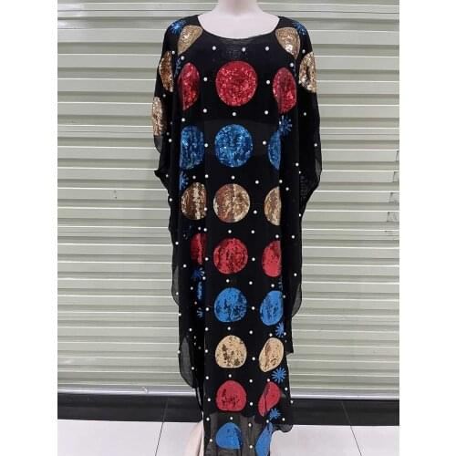 New African Womens Dashiki Fashion Abaya Stylish KWA Robe Sequins Nail Bead Free Size Loose Long Dress Just One Piece