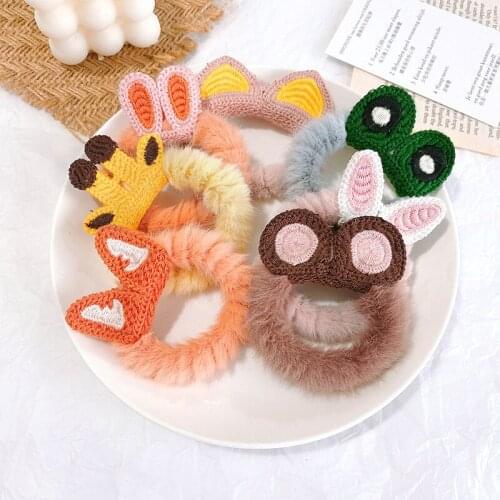 Autumn And Winter Cute Cartoon Three-dimensional Plush Hair Circle Sweet Knitted Rabbit Ears Hair Rope Tie Hair Hair Rope