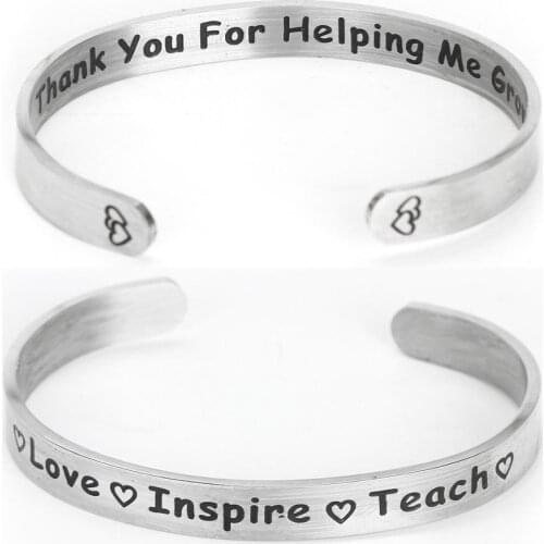 Gifts For Teacher Open Cuff Bangle Inspirational Bracelet Bangle Letter Jewelry Stainless Steel Bracelets