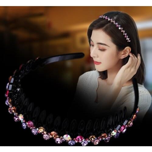 Hairbands Non-slip Bezel Colorful Rhinestone Flower Water Ripple Hair Hoop Headband for Women Hair Band Hair Accessories Hairsty