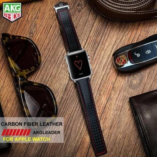 AKGLEADER 38-42mm Watch Band For Apple Series 4 Bracelet Folding Buckle Genuine Leather Band For Apple Series 1 2 3 Wrist Strap