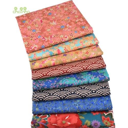 Printed Twill Cotton Fabric Patchwork Bronzing Floral Tissue Cloth Of Handmade DIY Quilting Sewing Textile Material Half Meter