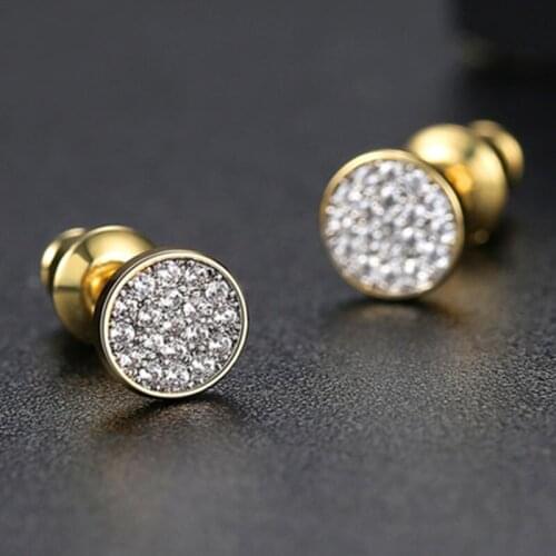 Karopel Retro Hip Hop Iced Out Bling Stud Earrings For Men Women Copper Inlaid Zircon Round Earrings Rock Jewelry Gift