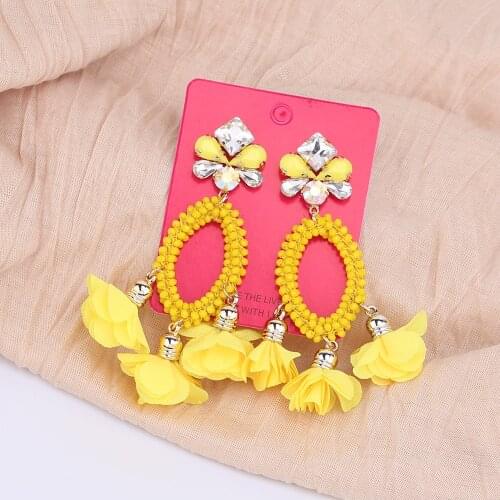 New Oorbellen Flower Crystal Long Tassel Drop Earrings For Women Exaggerated Elegant Handmade Earrings Girls Brincos Jewelry