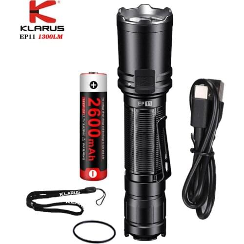 KLARUS EP11 Tactical Flashlight SST-40 LED Max 1300 Lumens Beam range 300M Rechargeable Torch With 2600mAh 18650 battery