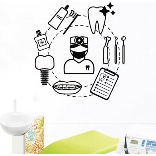 Dental Care Wall Stickers Home Decor Dentist Teeth Сlinic Tools Removable Vinyl Wall Decal Bathroom Modern House Decoration Y612